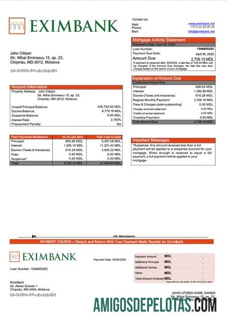 realista Modelo Word e PDF de declaração de hipoteca EximBank da Moldávia